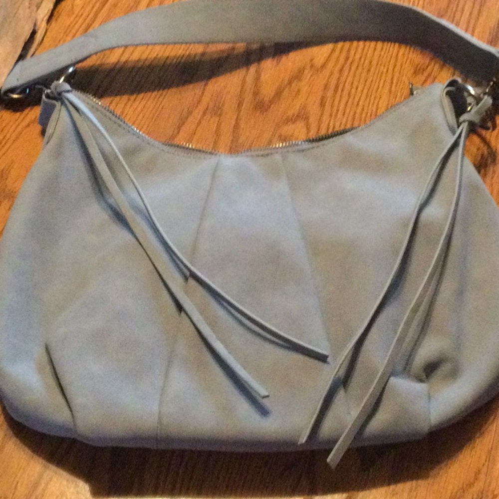 Light blue hobo style suede like shoulder bag